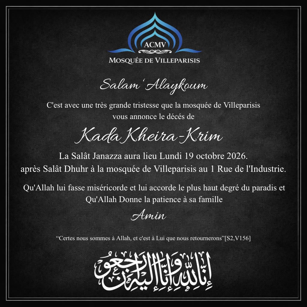 SALÂT JANAZA MME KADA KHEIRA NÉE KRIM